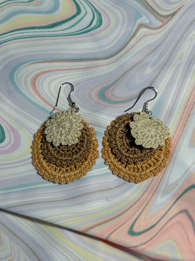 Tiered Ruffle Crochet Earrings – Caramel, Mocha & Cream