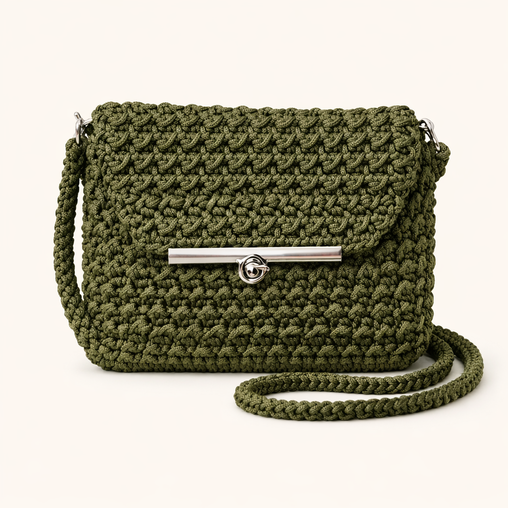 Handmade Olive Green Crochet Crossbody bag