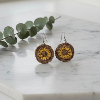 Brown-Gold Crochet Earrings