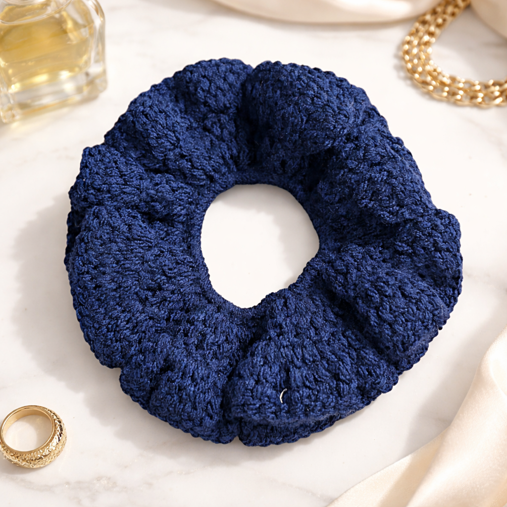 Navy Blue Crochet Scrunchie